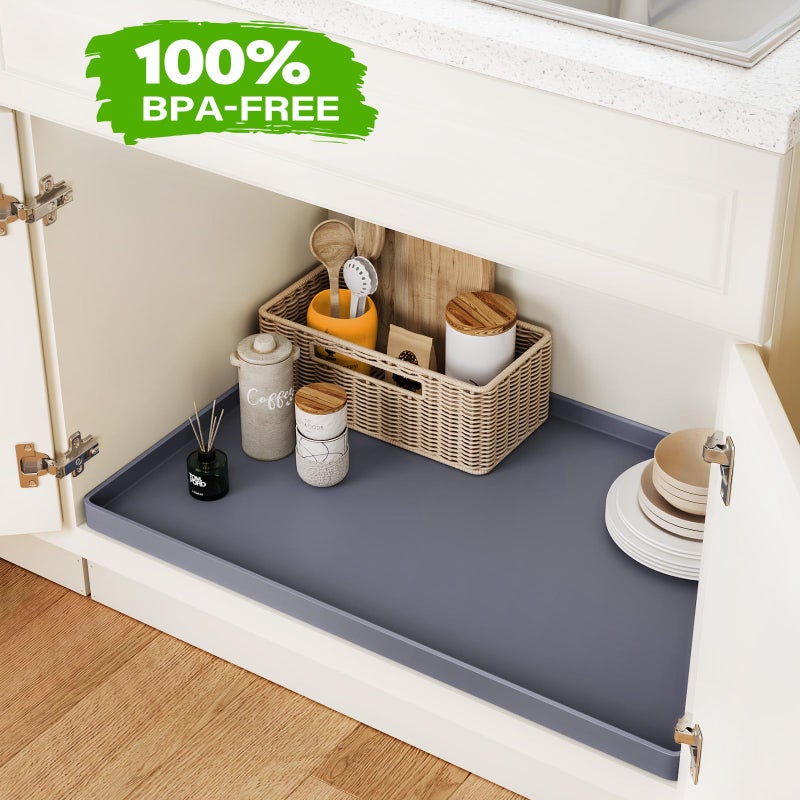 FLATO Waterproof Under Sink Mat 34" x 19" Shelf Liner for Kitchen and Bathroom, Cabinet Protector, Organizers and Storage, Flexible Silicone Drip Tray - Image 4