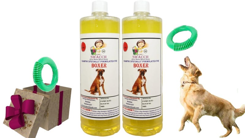 swacch Shampoo | Puppy Safe Shampoo | PH Balanced | Boxer Dog Shampoo 1 Litre Pack of 2 Lemon + | O PVC Ring Rubber Chew Toy | Teething Chew Toy I Dental Teething I Durable I Combo Pack - Image 1