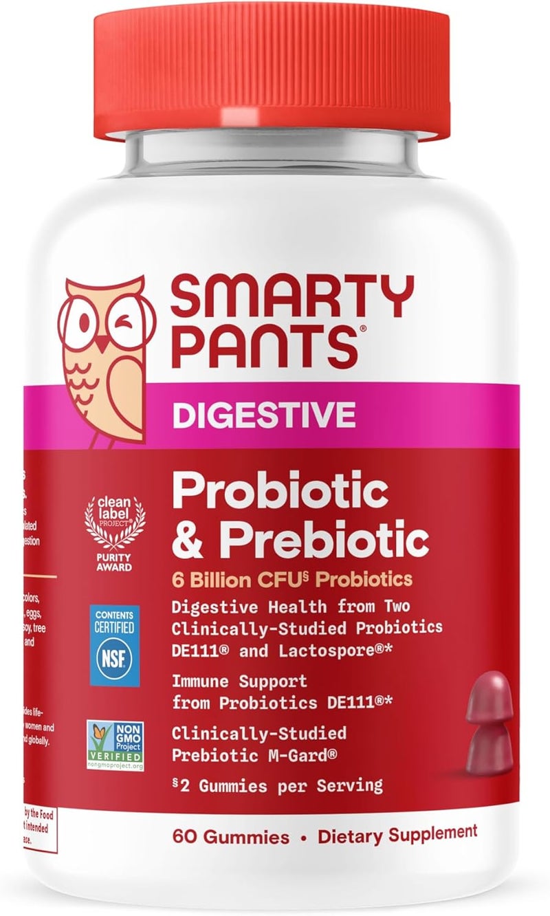 SmartyPants Adult Probiotic  Prebiotic Gummies for Digestive Health 6 Billion CFU Gut Health Supplement Clinically Studied Prebiotic for Immune Support Grape 60 Count 30 Day Supply - Image 1