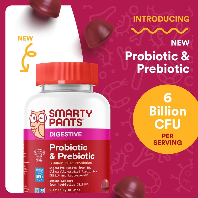 SmartyPants Adult Probiotic  Prebiotic Gummies for Digestive Health 6 Billion CFU Gut Health Supplement Clinically Studied Prebiotic for Immune Support Grape 60 Count 30 Day Supply - Image 2