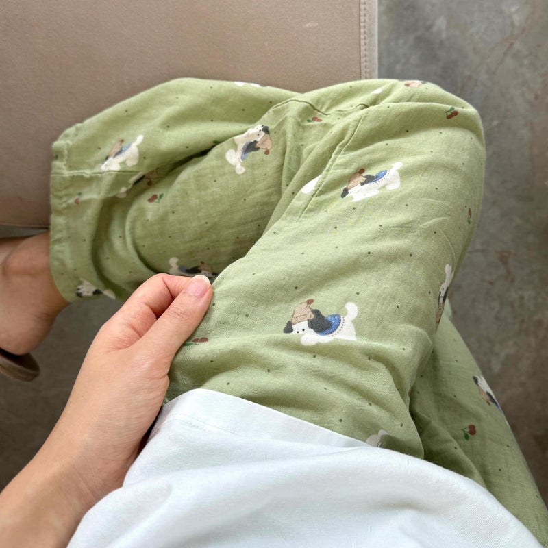 Women's Cotton Double-Layer Gauze Pajama Set Cute Cheese Dog Print - Image 4