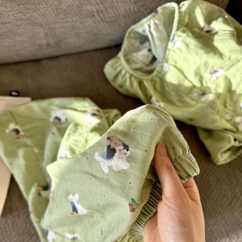 Women's Cotton Double-Layer Gauze Pajama Set Cute Cheese Dog Print - Image 2