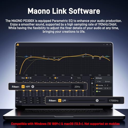 MAONO Podcast Dynamic Microphone-XLR USB Recording Mic: for Vocal Recording, Content Creation, Home Studio, Voiceover, with 192kHz/24bit, Noise Reduction, Mic Gain, Monitoring, Mute (PD300X) Black - Image 4