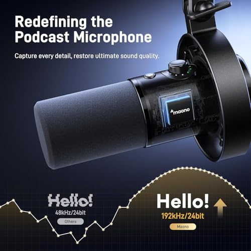 MAONO Podcast Dynamic Microphone-XLR USB Recording Mic: for Vocal Recording, Content Creation, Home Studio, Voiceover, with 192kHz/24bit, Noise Reduction, Mic Gain, Monitoring, Mute (PD300X) Black - Image 3