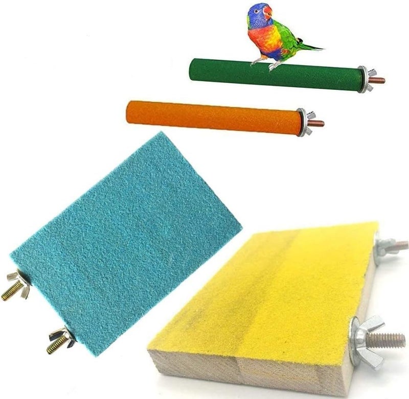 Litewoo 4 PCS Bird Perch Stand Toy Parrot Wooden Stand Platform Colorful Sand Paw Grinding Stick Trim Beak for Small Medium Parakeet Cockatiel Cockatoo Conure Lovebird Finch Cage Accessories - Image 1