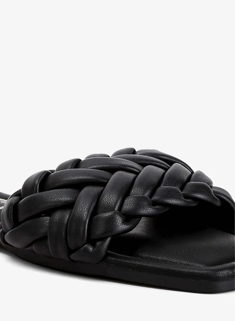 London Rag Black Braided Strap Flat Slip-Ons in Black for Women | Best Price UAE