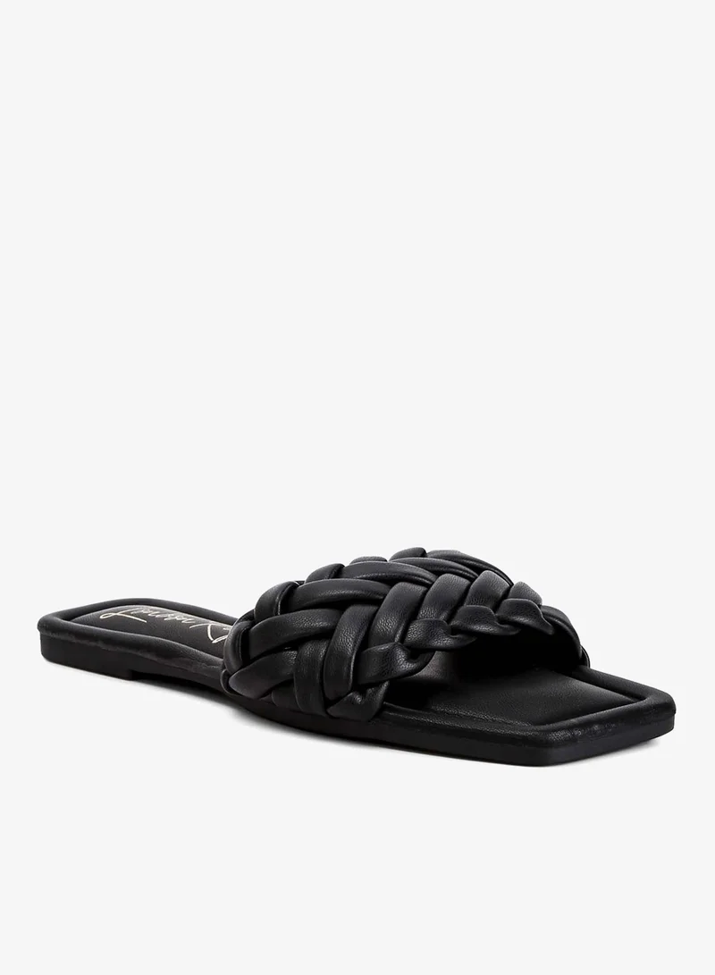 London Rag Black Braided Strap Flat Slip-Ons in Black for Women | Best Price UAE