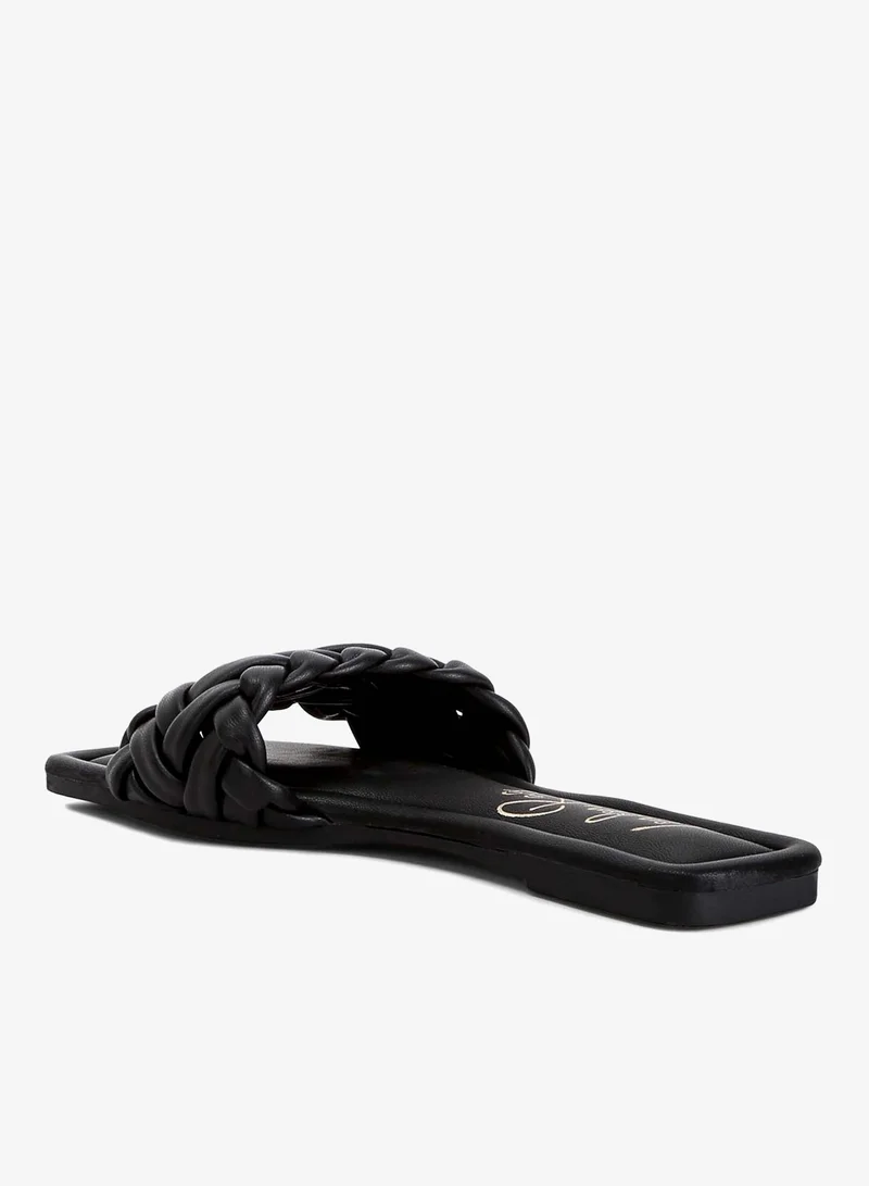 London Rag Black Braided Strap Flat Slip-Ons in Black for Women | Best Price UAE