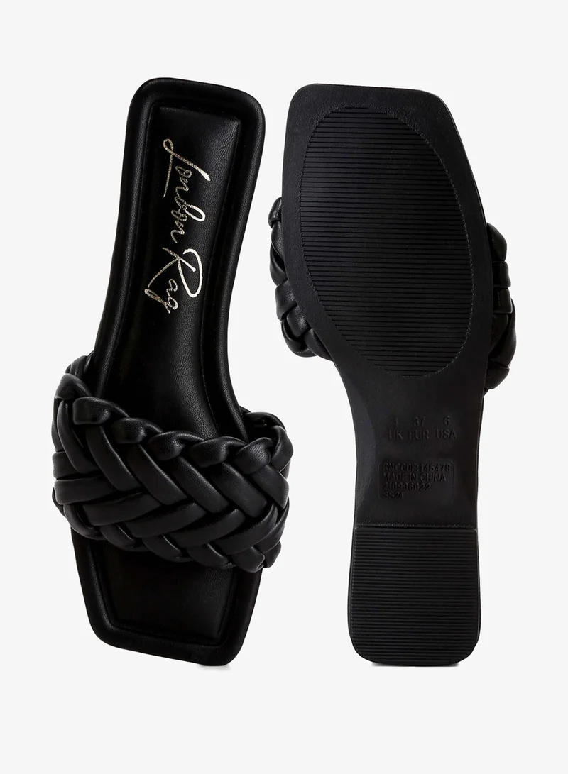 London Rag Black Braided Strap Flat Slip-Ons in Black for Women | Best Price UAE