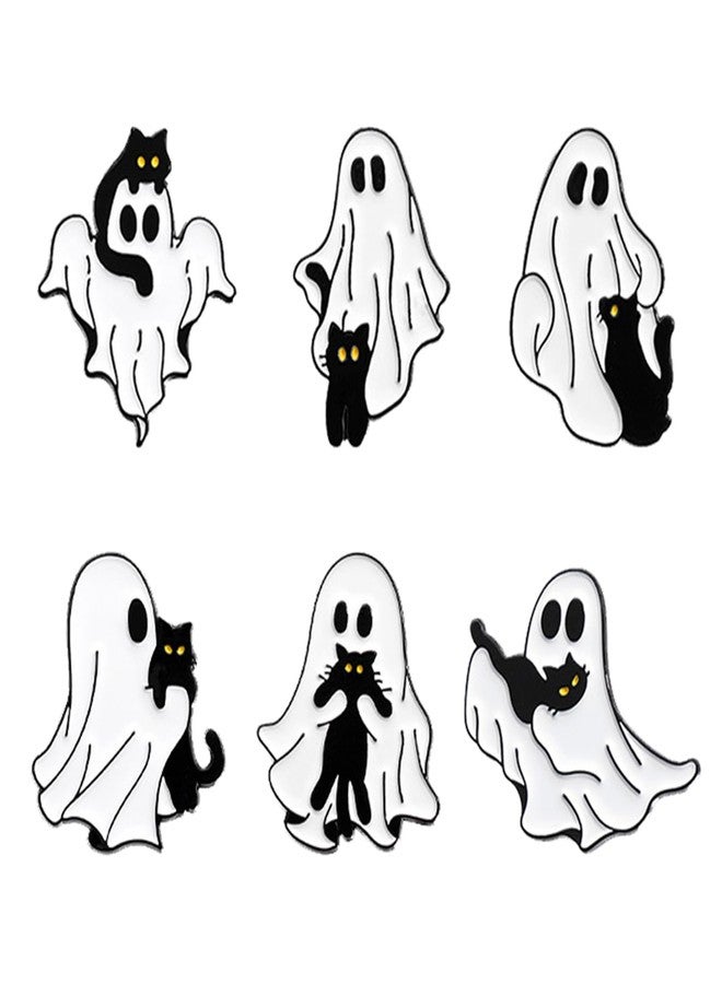 RLHRNDE 4 Pcs Cute Ghost Enamel Pins Set for Women Men Cartoon Spooky Skeleton Pins Goth Novelty Jacket Backpack Hat Clothes Decor Accessories Halloween Jewelry Gifts (Black) - Image 1