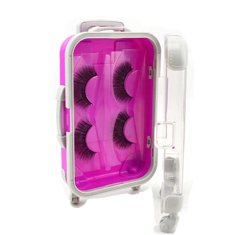 YiQiYi Fake Eyelash Organizer Case Eyelash Extension Mini Suitcase Lashes Organizer Packing Makeup Container Luaage Box for Women Travel 2 Eyelash Tray (Purple) - Image 1