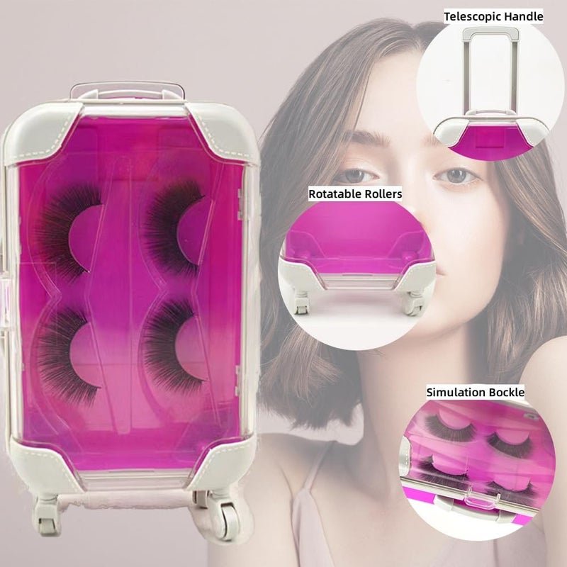YiQiYi Fake Eyelash Organizer Case Eyelash Extension Mini Suitcase Lashes Organizer Packing Makeup Container Luaage Box for Women Travel 2 Eyelash Tray (Purple) - Image 5