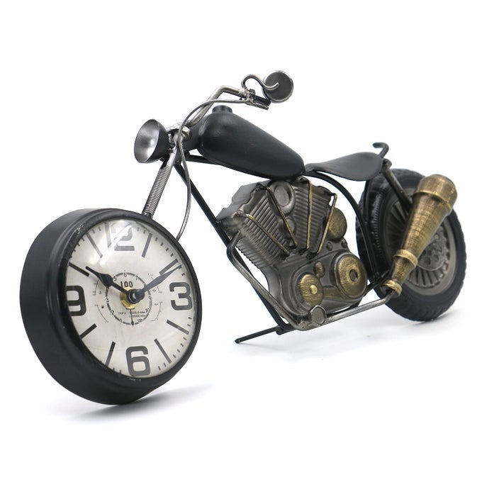 VINTAGE DESK CLOCK TABLETOP CLOCK MOTORCYCLE GIFTS FOR MEN RUSTIC FARMHOUSE DECOR GIFTS FOR DAD HIM BOYFRIEND BATTERY OPERATED NO TICKING ANTIQUE FOR MANTLE SHELF DECORATIONS LIVING ROOM OFFICE BLACK