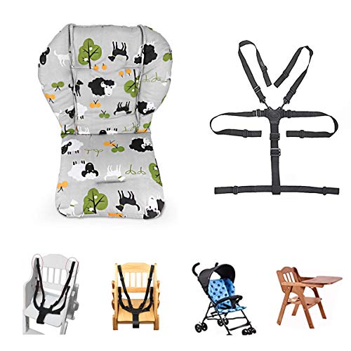Kocpudu High Chair Pad Ancho Grey Background Sheep Pattern Highchairseat Cushion Protective Film Breathable Pad with Baby High Chair Seat Belt2 Pieces - Image 1