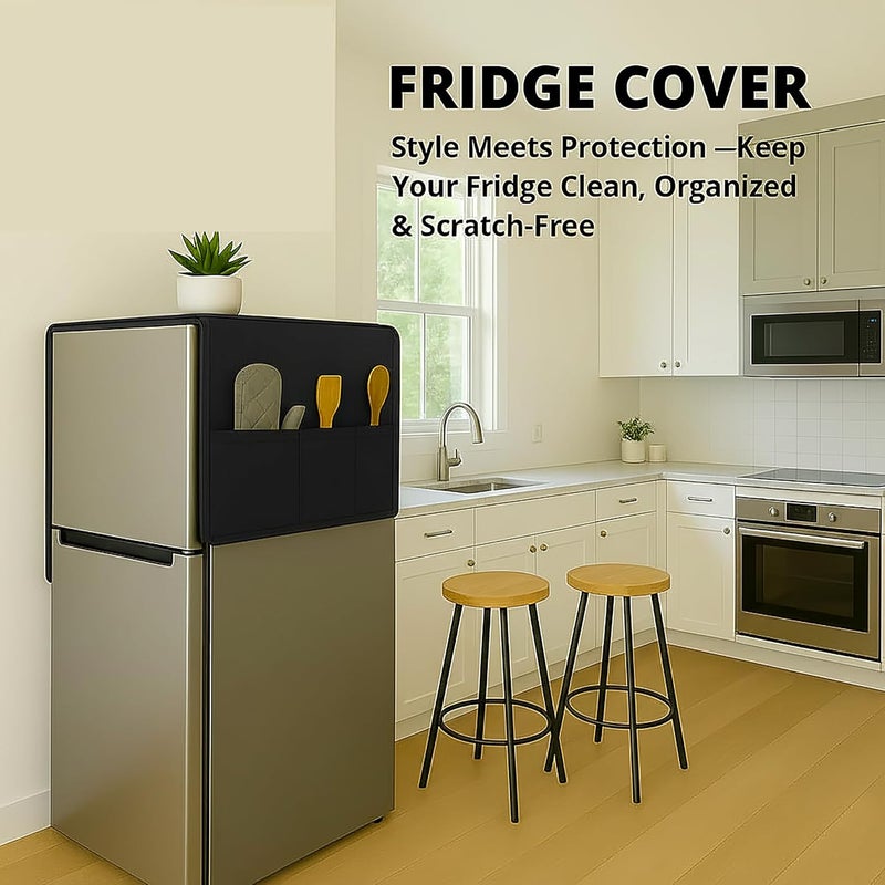 Fancy Walas Refrigerator Single Door Waterproof, Dustproof, Refrigerator Top Cover, Protective Cover for Fridges with Extra Storage Space Nylon Top cover with 6 Storage Pockets ( Black, 130 x 54 cm ) - Image 5