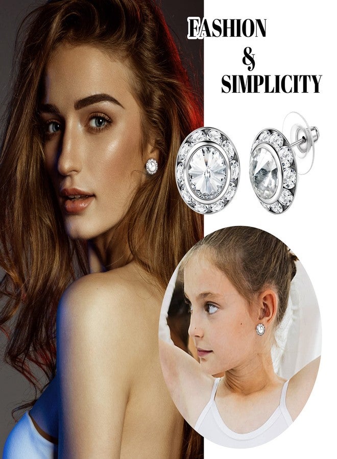 BESTEEL Rhinestone Earrings Round Shaped for Women Girls, Acrylic Stone Inside Halo Crystal Stud Earrings, Dance Competition Earrings for Stage Opera Performance Wedding Bridal Party, Hypoallergenic & - Image 3