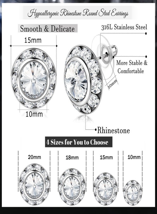 BESTEEL Rhinestone Earrings Round Shaped for Women Girls, Acrylic Stone Inside Halo Crystal Stud Earrings, Dance Competition Earrings for Stage Opera Performance Wedding Bridal Party, Hypoallergenic & - Image 2