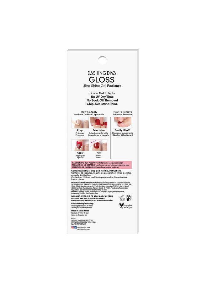 DASHING DIVA Gloss Pedicure Nail Strips Shocking Pink Uv Free Chip Resistant Long Lasting Gel Pedicure Stickers Contains 22 Nail Wraps 1 Prep Pad 1 Nail File  - Image 2