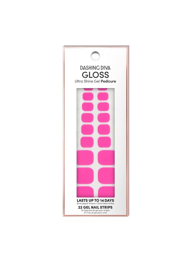DASHING DIVA Gloss Pedicure Nail Strips Shocking Pink Uv Free Chip Resistant Long Lasting Gel Pedicure Stickers Contains 22 Nail Wraps 1 Prep Pad 1 Nail File  - Image 1