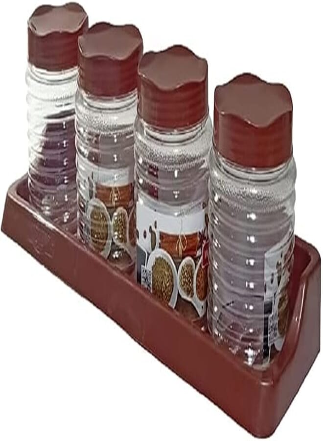 Winner Plast Spice Jars, Set of 4, Clear and Brown - 33 x 10 cm