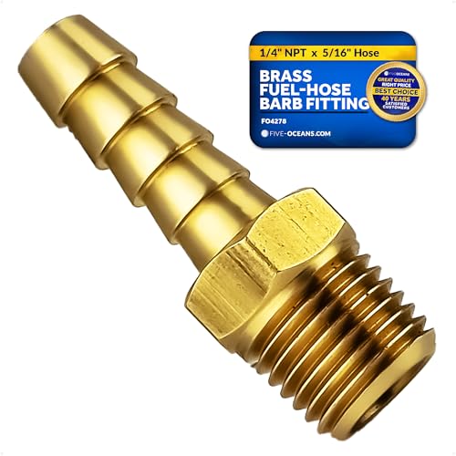 Five Oceans Brass 1/4-Inch NPT Universal Boat Fuel Tank Connector, 5/16-Inch Barb Hose, Fits Most Portable Marine Fuel Tanks - FO4278 - Image 1