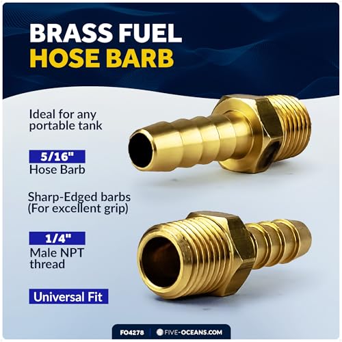 Five Oceans Brass 1/4-Inch NPT Universal Boat Fuel Tank Connector, 5/16-Inch Barb Hose, Fits Most Portable Marine Fuel Tanks - FO4278 - Image 3