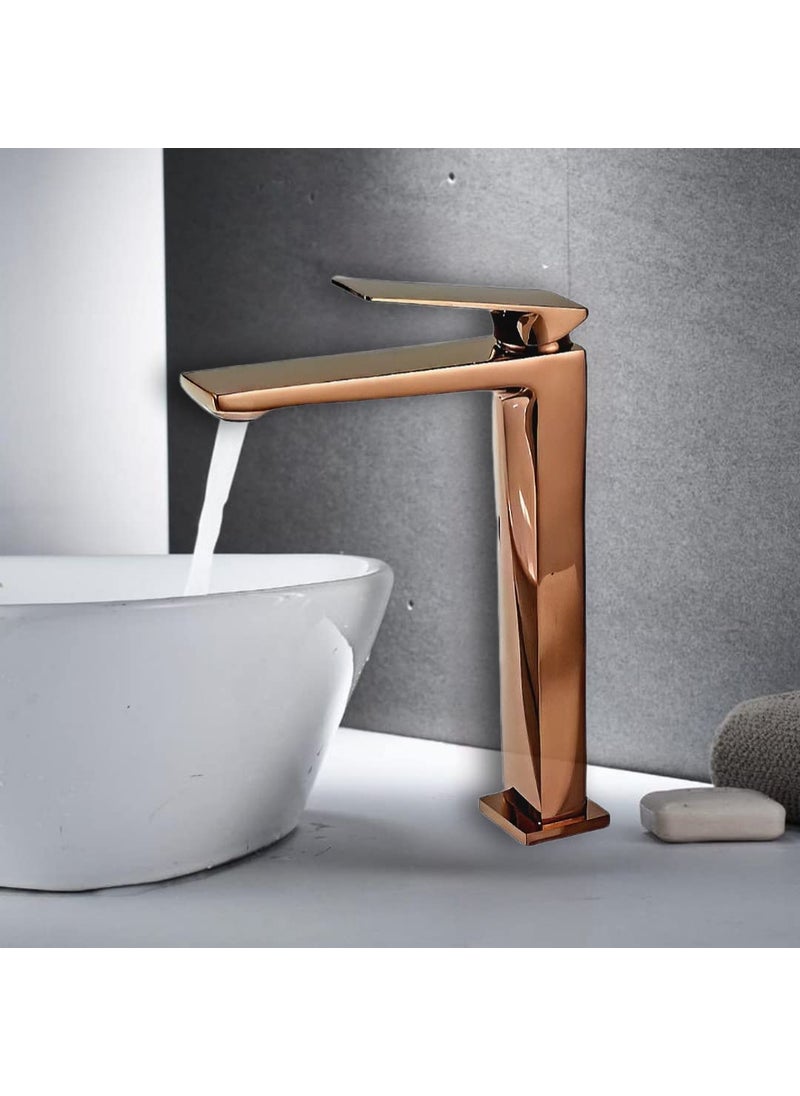 Carnival Carnival Brass Tall Body Hot & Cold Rosegold Single Lever Basin Mixer Tap (12 Inches) for Bathroom,Table Top Counter Washbasin (Rose Gold)  - Image 1