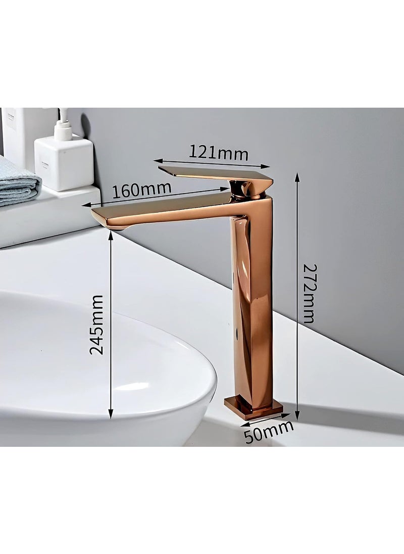 Carnival Carnival Brass Tall Body Hot & Cold Rosegold Single Lever Basin Mixer Tap (12 Inches) for Bathroom,Table Top Counter Washbasin (Rose Gold)  - Image 4