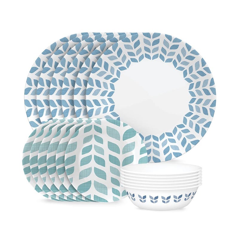 Corelle Global Collection Vitrelle 18-Piece Dinnerware Set  Triple Layer Recycled Glass  Lightweight Eco-Friendly Round Plates and Bowls Set  Northern Pines - Image 1
