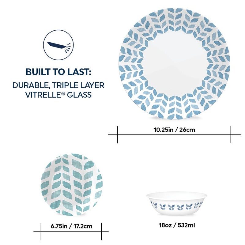 Corelle Global Collection Vitrelle 18-Piece Dinnerware Set  Triple Layer Recycled Glass  Lightweight Eco-Friendly Round Plates and Bowls Set  Northern Pines - Image 4