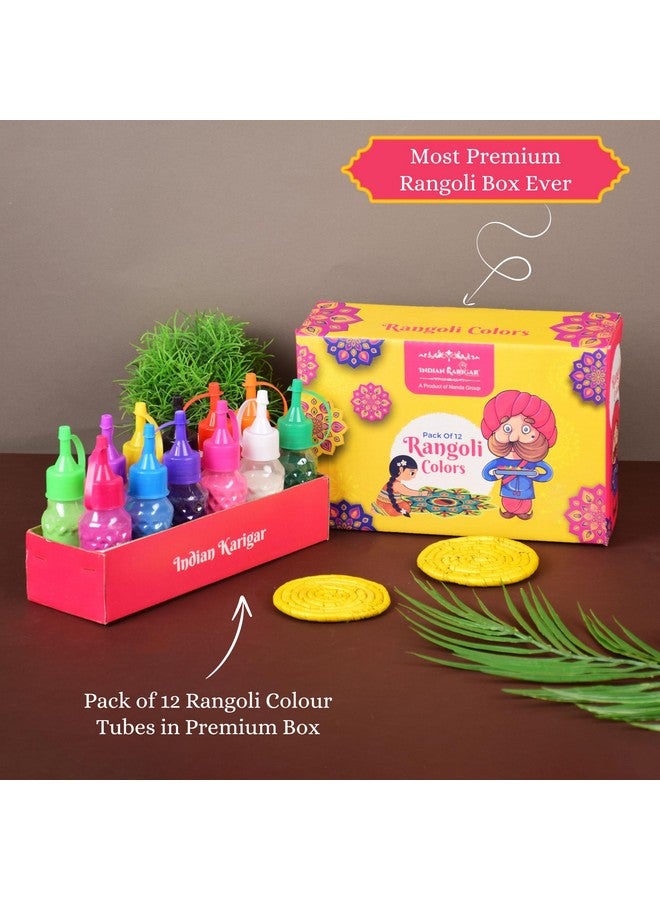 Indian Karigar 12 Rangoli Colours for Floor Diwali Decoration Items for Home Decor 80gm x 12 Colors 960gm Rangoli Powder Rangoli Tools Rangoli Kit Rangoli Maker for Diwali Rangoli Decoration for Home - Image 4