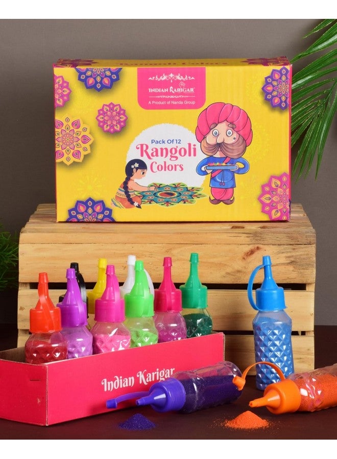 Indian Karigar 12 Rangoli Colours for Floor Diwali Decoration Items for Home Decor 80gm x 12 Colors 960gm Rangoli Powder Rangoli Tools Rangoli Kit Rangoli Maker for Diwali Rangoli Decoration for Home - Image 1