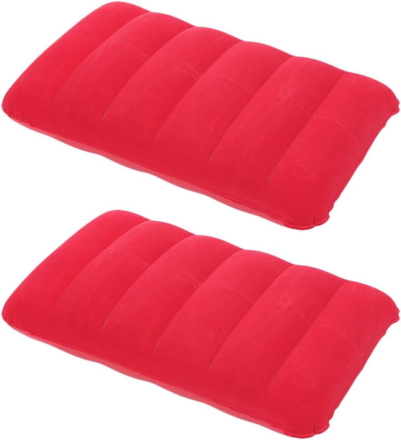 BESTonZON 2 Pcs Inflatable Waist Cushion and Nap Pillow, 65x45cm PVC Flocking Material, Portable Inflation Camping Pillows for Outdoor Travel and Office Use, Red - Image 1