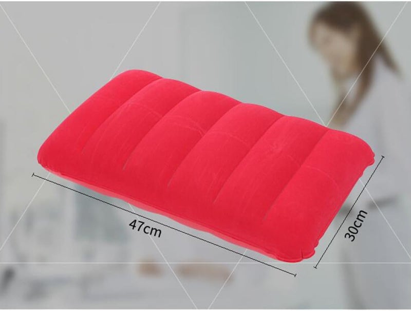 BESTonZON 2 Pcs Inflatable Waist Cushion and Nap Pillow, 65x45cm PVC Flocking Material, Portable Inflation Camping Pillows for Outdoor Travel and Office Use, Red - Image 2