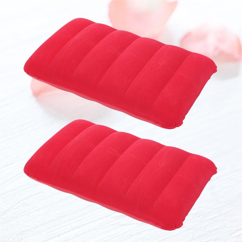 BESTonZON 2 Pcs Inflatable Waist Cushion and Nap Pillow, 65x45cm PVC Flocking Material, Portable Inflation Camping Pillows for Outdoor Travel and Office Use, Red - Image 5