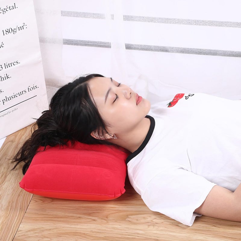 BESTonZON 2 Pcs Inflatable Waist Cushion and Nap Pillow, 65x45cm PVC Flocking Material, Portable Inflation Camping Pillows for Outdoor Travel and Office Use, Red - Image 3