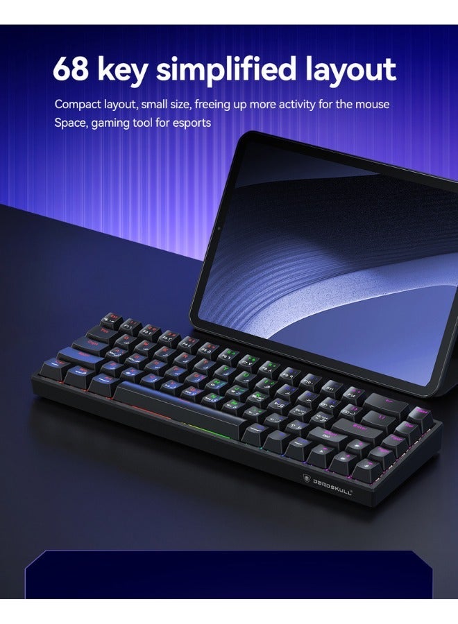 دايد سكل لوحة مفاتيح ميكانيكية للألعاب 68 مفتاح مع إضاءة خلفية RGB وحواف رفيعة ومنفذ USB-C سلكي مضاد للتداخل بتخطيط إنجليزي وعربي متوافقة مع Windows وMAC OS وLinux - Image 5