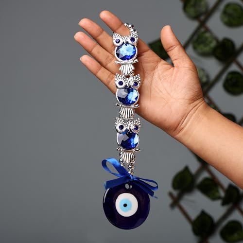 sculpmart 3 Owl Evil Eye Hanging for Home Entrance | Triple Owl Nazar Battu Ornament for Wall Hanging,Door, Balcony & Gifting | Brings Positivity & Wards Off Negative Energy - Image 2