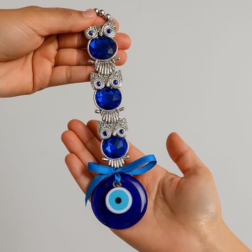 sculpmart 3 Owl Evil Eye Hanging for Home Entrance | Triple Owl Nazar Battu Ornament for Wall Hanging,Door, Balcony & Gifting | Brings Positivity & Wards Off Negative Energy - Image 4