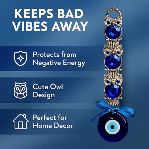 sculpmart 3 Owl Evil Eye Hanging for Home Entrance | Triple Owl Nazar Battu Ornament for Wall Hanging,Door, Balcony & Gifting | Brings Positivity & Wards Off Negative Energy - Image 3