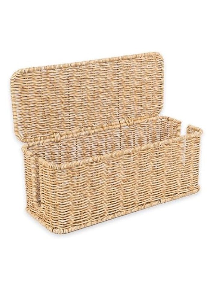 erorex Rattan Cable Management Box, Woven Brown Rattan, 13 x 5.1 x 5.1 Inches, Cable Organizer Box for Desk  - Image 1
