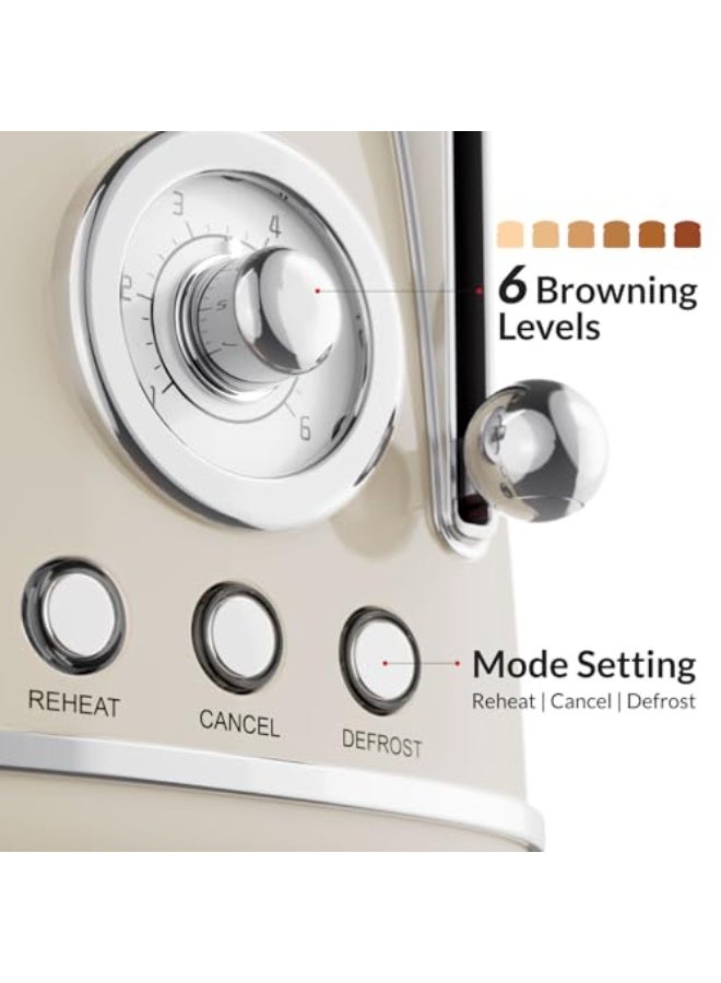 Feller Germany, Retro Style 4-Slice Toaster, 1630 W, Steel Body, 2 Dust Covers & 2 Bun Warmers, Defrost, Reheat, & Cancel Function, 4 Extra wide Bread Slots, Removable Crumb Tray, TO490 (Cream) - Image 4