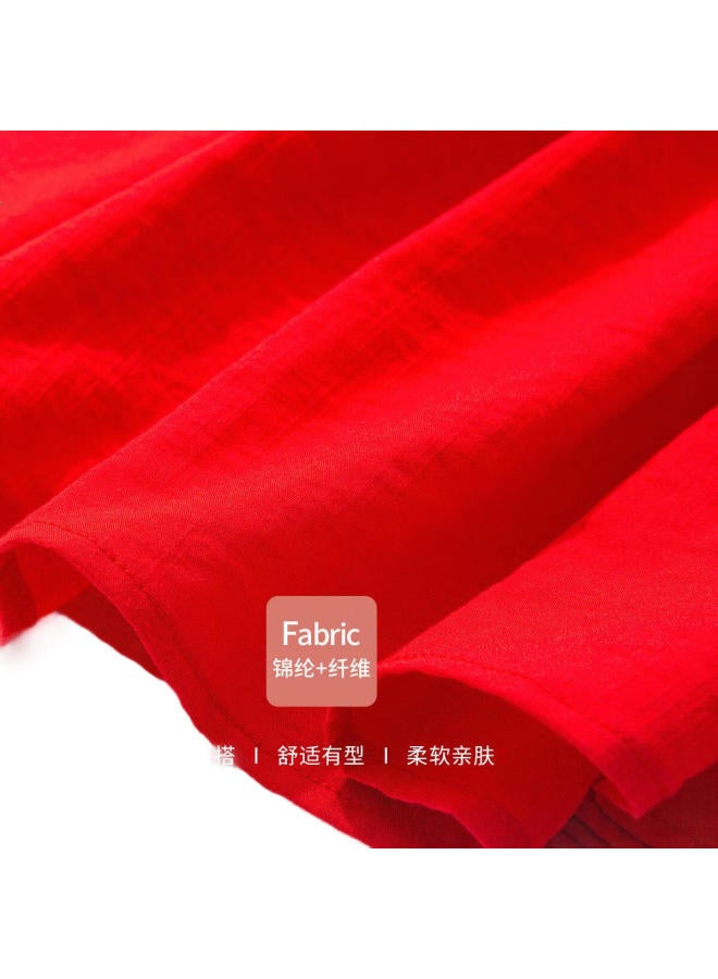 Ask Junior Girls' Sleeveless Ruffle Trim Thin Shirt Collar Princess Dress Red Base Color 160 - Image 2