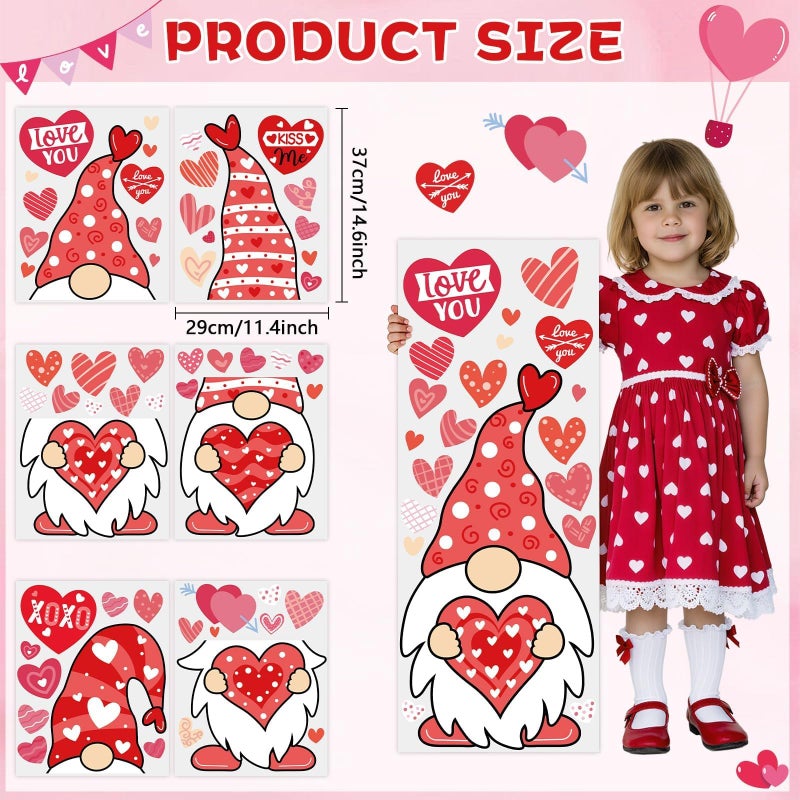 OBUSATT 3 Sheets Extra Large Valentine's Day Window Clings Decorations Valentines Day Gnome Window Ornament Giant Gnome Heart Decal Supplies for Wedding Anniversary Party Home Office Classroom Decor - Image 3