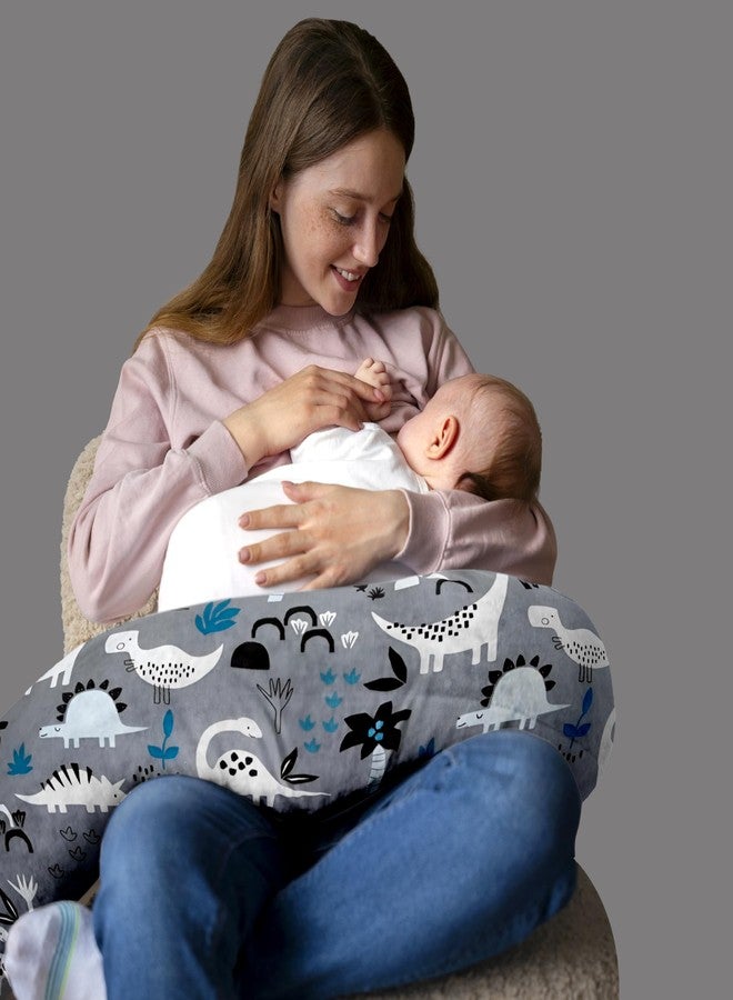 Windson Craft Newborn Nursing Feeding Pillow, Breastfeeding Pillows with Removable Cover, Infant Support for Baby & Mom Cradle 0-24 Months (Grey - Dinosaurs) - Image 1