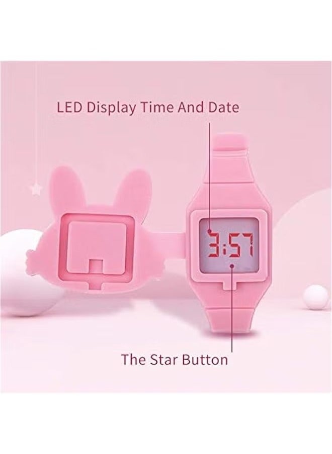 Xspring Kids Watches, Girls Digital Watch with Clamshell Design, Rabbit Shape Kids Watch, Fashion Silicone Band Watch, Cartoon LED Digital Watch, Gifts for Girls Age 2-8  - Image 3