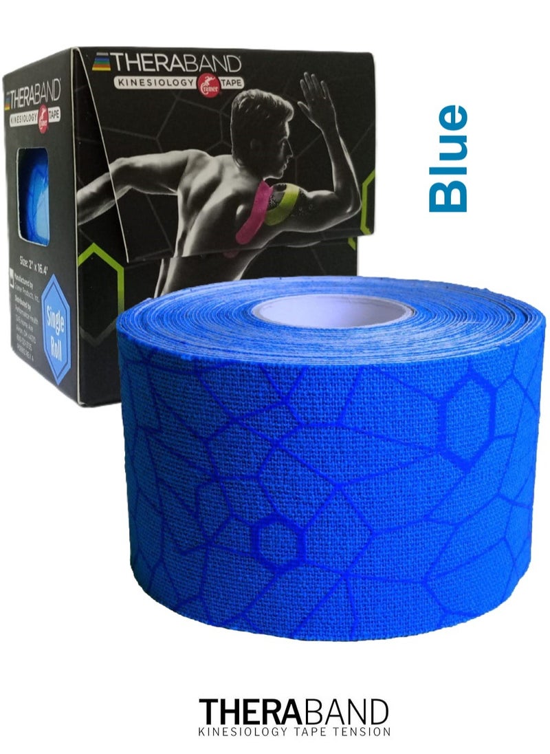 TheraBand - Kinesiology Tape Waterproof Physio Tape for Pain Relief Muscle and Joint Support, Standard Roll with Xact Stretch Application Indicators (blue) - Image 1