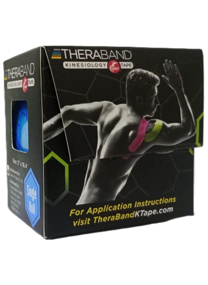 TheraBand - Kinesiology Tape Waterproof Physio Tape for Pain Relief Muscle and Joint Support, Standard Roll with Xact Stretch Application Indicators (blue) - Image 1