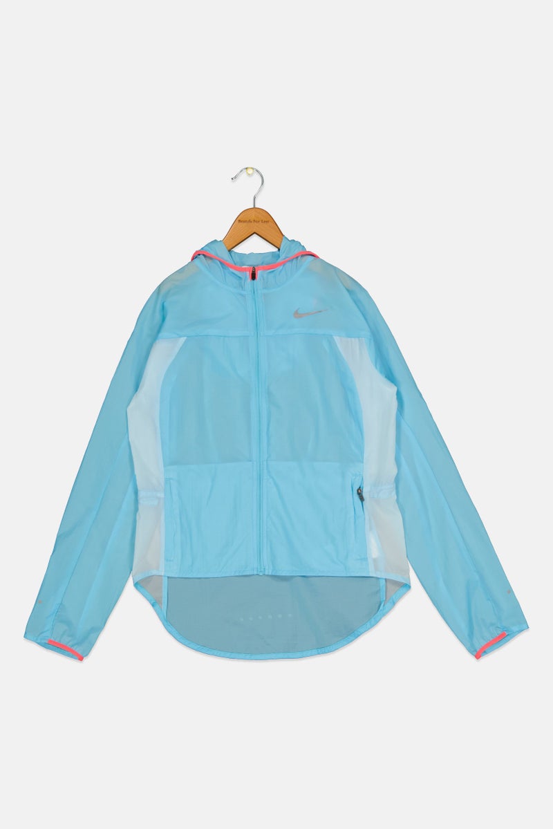 Nike Kids Girl Sportswear Fit Brand Logo Running Hooded Jacket, Light Blue - Image 2