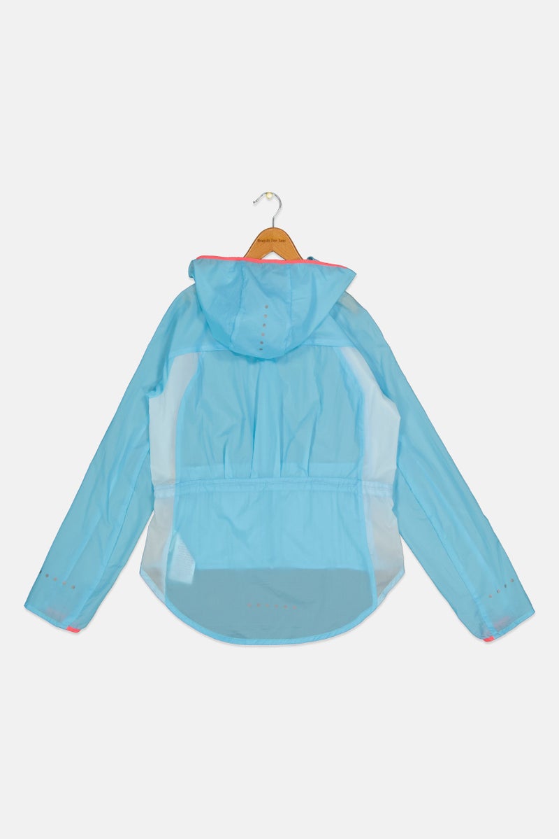 Nike Kids Girl Sportswear Fit Brand Logo Running Hooded Jacket, Light Blue - Image 3